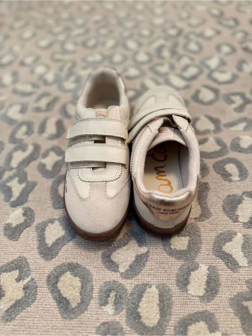 Sam Edelman Cream Leather Velcro Sneakers with Brown Sole - Picture 6 of 11